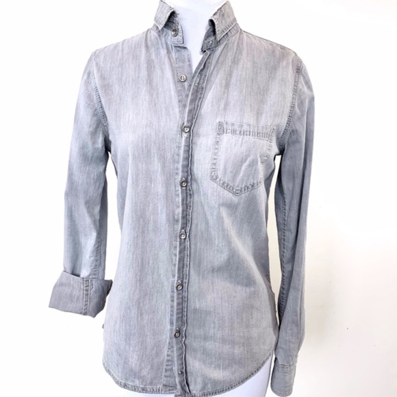 Joe’s Jeans The Shirt Sexy Single Pocket Distressed Gray Button Down Shirt - Picture 6 of 6